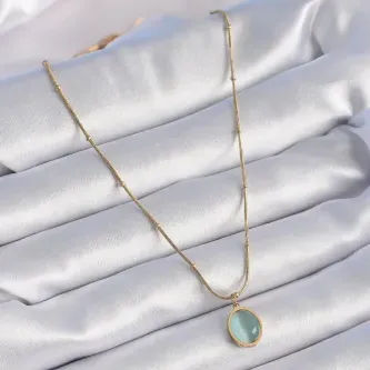 BUTİK AYVİTRİN 316L Çelik Gold Renk Yeşil Sedefli Vintage Kadın Kolye