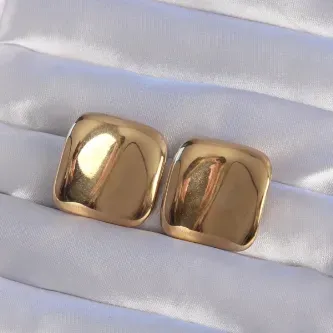 BUTİK AYVİTRİN 316L Çelik Gold Renk Aynalı Ezme Küpe