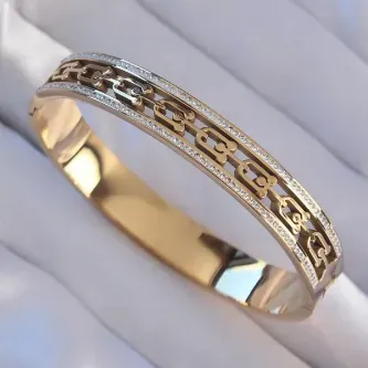 BUTİK AYVİTRİN 316L Çelik Gold Renk Zirkon Taşlı Kelepçe