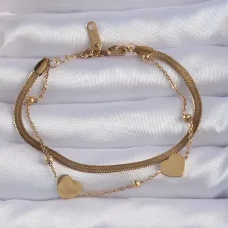 BUTİK AYVİTRİN Kadın 316L Çelik Gold Renk Kalpli Model İtalyan Zincirli Bileklik