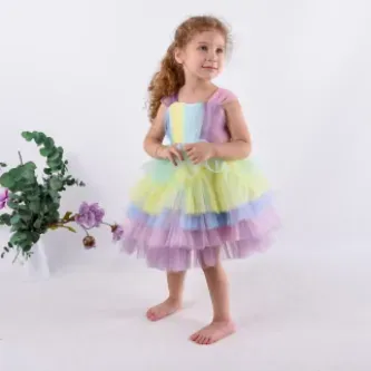 Melek Golden Kız Çocuk Abiye Unicorn Elbise Kız Çocuk Elbise