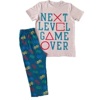 VİTRİN24 Newteam Desenli Kısa Kolu Pantolonlu Erkek Çocuk Pijama Takımı